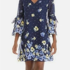 Vince Camuto Navy Floral Long Sleeve Dress